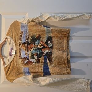 Vintage Y2K Crop Top S Cowgirls Horses Graphic Long Sleeve T-Shirt Neutral 2000s